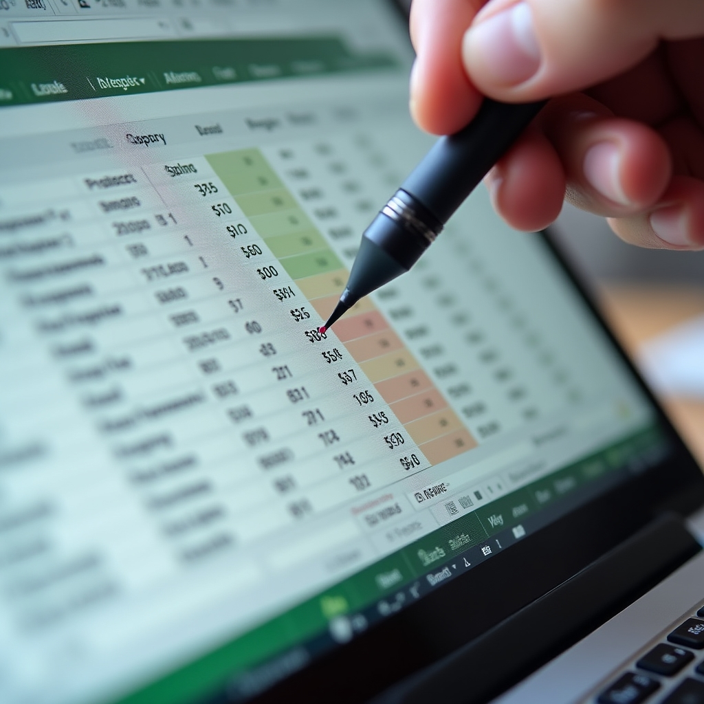 Close-up of an e-commerce cost calculation spreadsheet with formulas visible